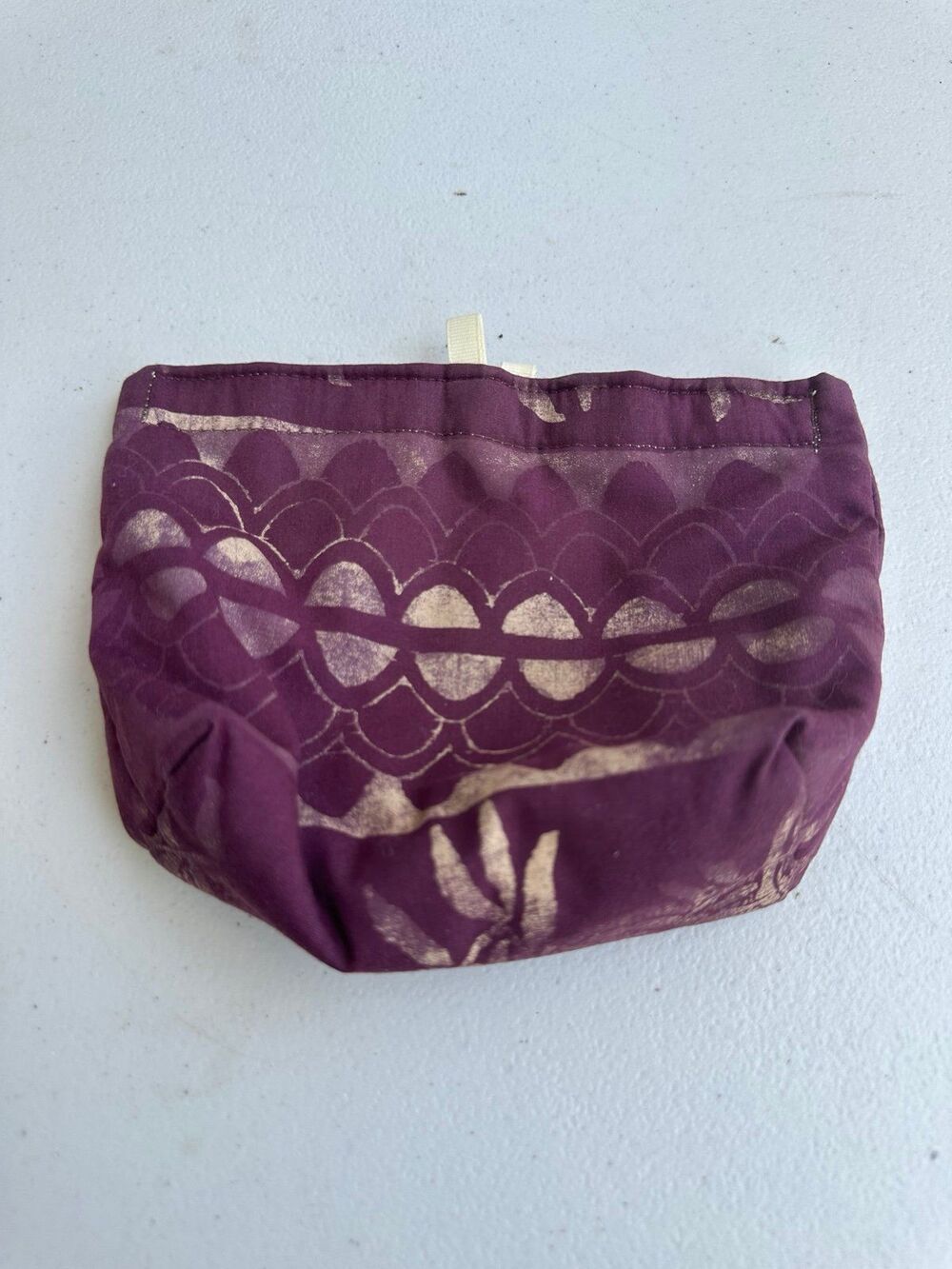 Handmade Hawaiian Silkscreen Maroon Hook Loop Closure Nylon Lined Cosmetic Pouch